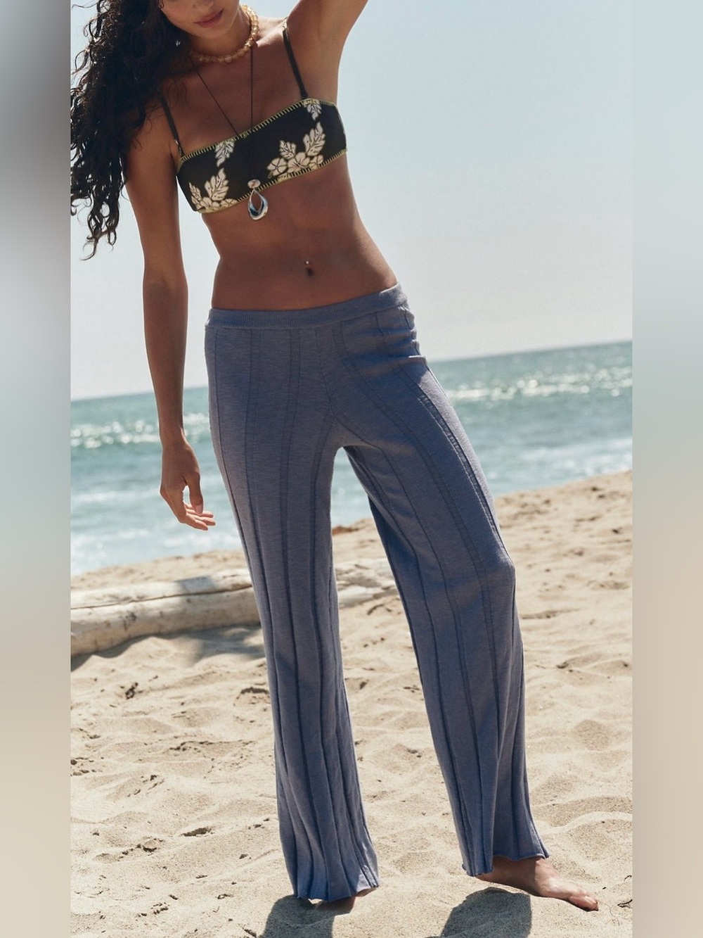 Free People Paloma 2-Piece Ribbed Knit Set Blue Suede color NWT XS - Picture 9 of 11
